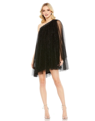 Shop Mac Duggal One Shoulder Embellished Tulle Mini Dress In Black