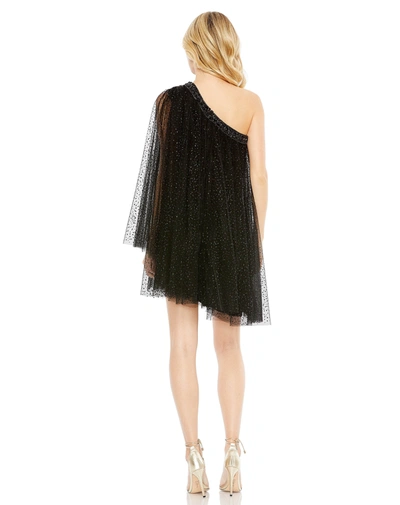 Shop Mac Duggal One Shoulder Embellished Tulle Mini Dress In Black