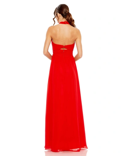 Shop Mac Duggal Ruched Halter Strap Keyhole Chiffon Gown In Red