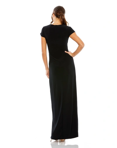 Mac Duggal Slit Gown With Side Beaded Detail In Black