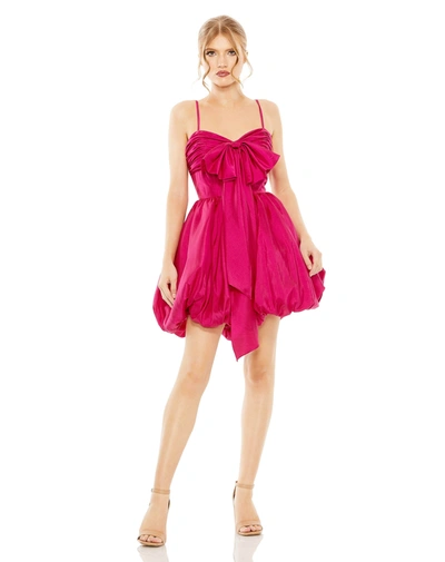 Shop Mac Duggal Spaghetti Strap Center Bow Balloon Mini Dress - Final Sale In Fuchsia
