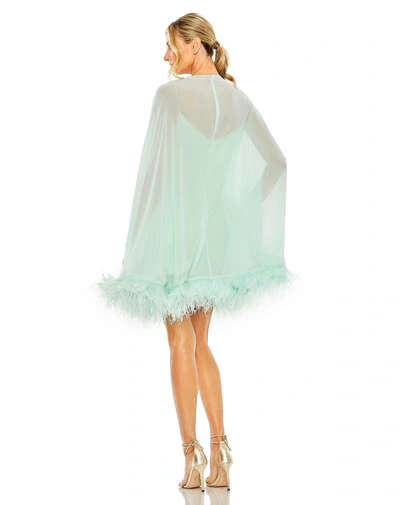 Shop Mac Duggal Trapeze Feather Trim Mini Dress In Mint