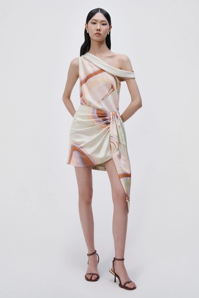 Shop Jonathan Simkhai Mae Draped Mini Skirt In Seafoam Marble Print