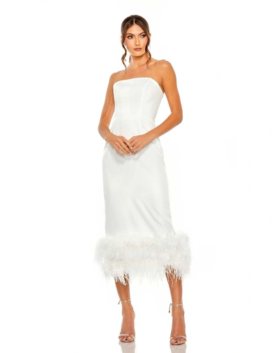 Shop Mac Duggal Strapless Column Dress With Feather Trim In White