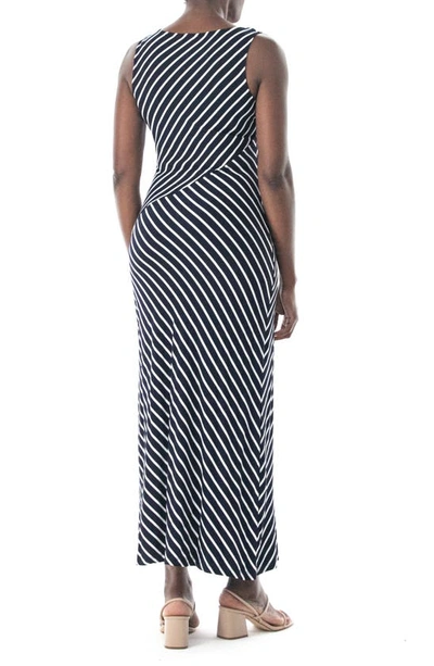 Shop Nina Leonard V-neck Stripe Maxi Dress In Navy/ White