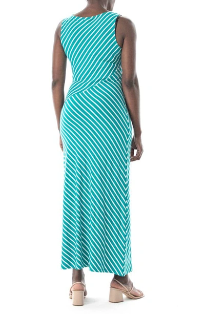 Nina Leonard V-neck Stripe Maxi Dress In Ocean/ White