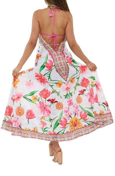 Ranee's Floral Halter Dress In White