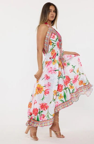 Ranee's Floral Halter Dress In White