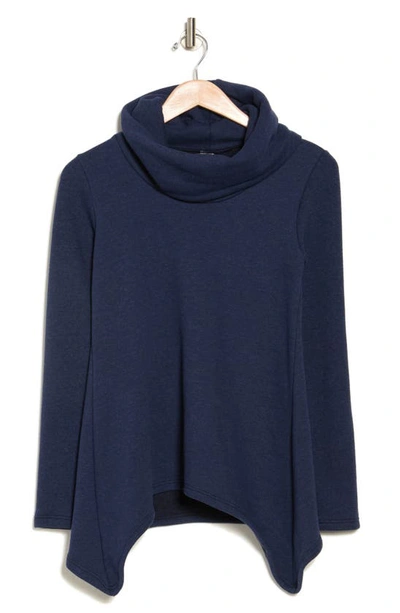 Shop Go Couture Cowl Neck Asymmetric Top In Blue Print 1