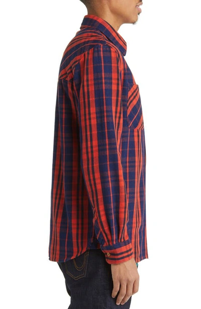 Ice Cream Flapjack Plaid Cotton Flannel Button-up Shirt In Indigo