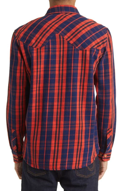 Ice Cream Flapjack Plaid Cotton Flannel Button-up Shirt In Indigo