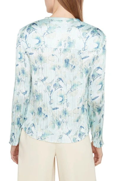 Shop Vince Floral Crushed Satin Blouse In Pale Lagoon