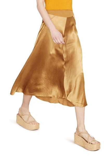 Shop Vince Exposed Raw Seam Satin Skirt In Amber Wave