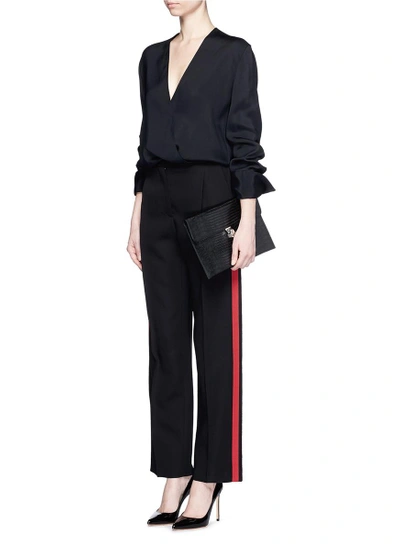 Shop Alexander Mcqueen Ribbon Trim Raw Edge Wool-silk Trousers