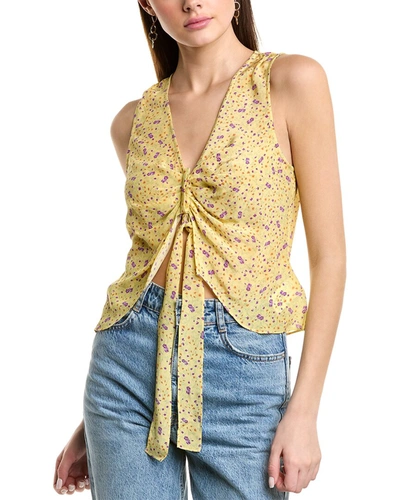 Favorite Daughter Gwen Tie Front Sleeveless Silk Blouse In Yellow