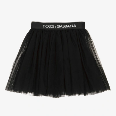 Shop Dolce & Gabbana Girls Black Tulle Logo Skirt