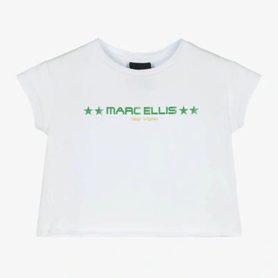 Shop Marc Ellis Girls White Glitter Logo Crop T-shirt