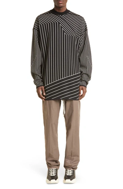 Shop Rick Owens Tommy Stripe Mock Neck Wool Sweater In Black/ Pearl
