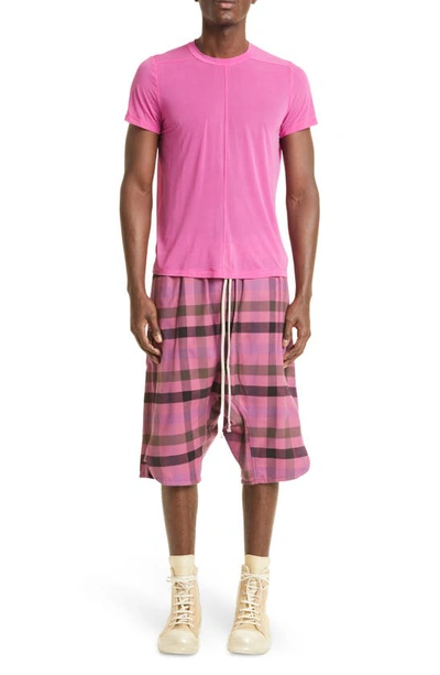 Shop Rick Owens Short Level Stretch Cupro T-shirt In Hot Pink