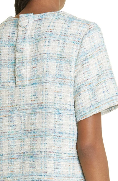 Shop Lisa Marie Fernandez Cotton Blend Tweed Boxy Top In Blue Tweed