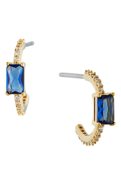 Shop Nadri Tennis, Anyone Cubic Zirconia Small Hoop Earrings In Gold With Sapphire