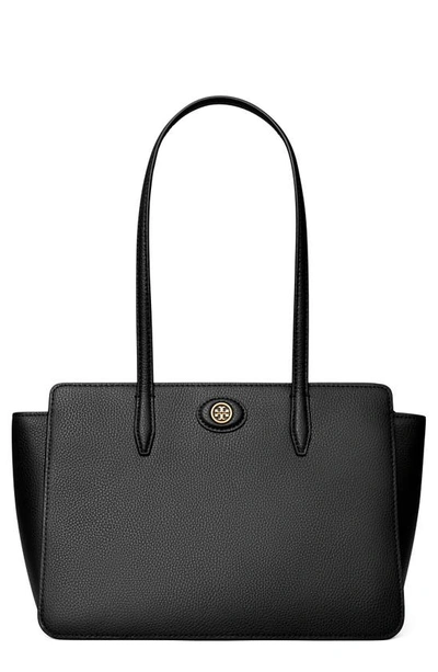 Shop Tory Burch Small Robinson Pebble Leather Tote In Black