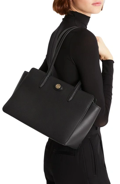 Shop Tory Burch Small Robinson Pebble Leather Tote In Black