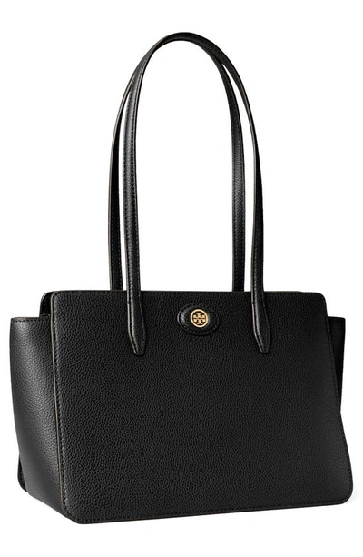Shop Tory Burch Small Robinson Pebble Leather Tote In Black