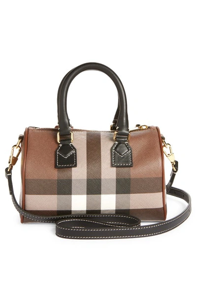 Burberry Womens Dark Birch Brown Chk Check-print Mini Woven And Leather Top-handle Bowling Bag