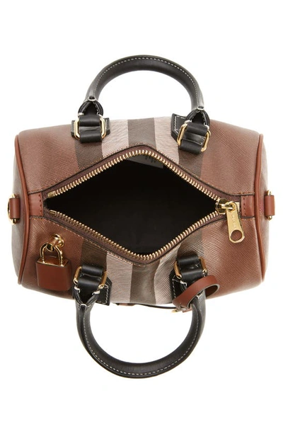 Burberry Womens Dark Birch Brown Chk Check-print Mini Woven And Leather Top-handle Bowling Bag