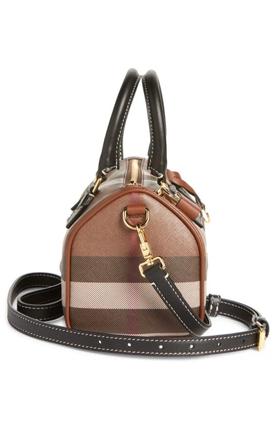 Burberry Womens Dark Birch Brown Chk Check-print Mini Woven And Leather Top-handle Bowling Bag