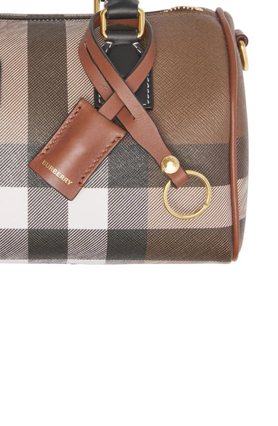Burberry Womens Dark Birch Brown Chk Check-print Mini Woven And Leather Top-handle Bowling Bag