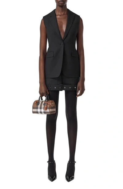 Burberry Womens Dark Birch Brown Chk Check-print Mini Woven And Leather Top-handle Bowling Bag