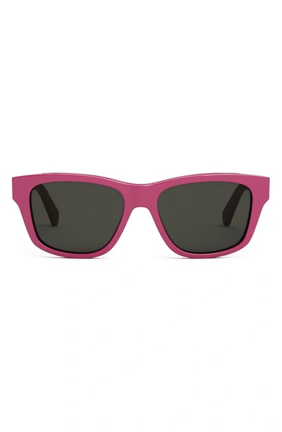 Shop Celine Monochroms 55mm Square Sunglasses In Shiny Pink / Smoke