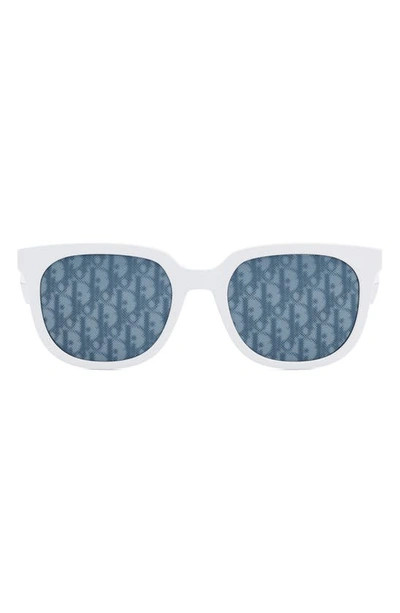 Shop Dior 'b27 S3f 55mm Geometric Sunglasses In White / Blu Mirror