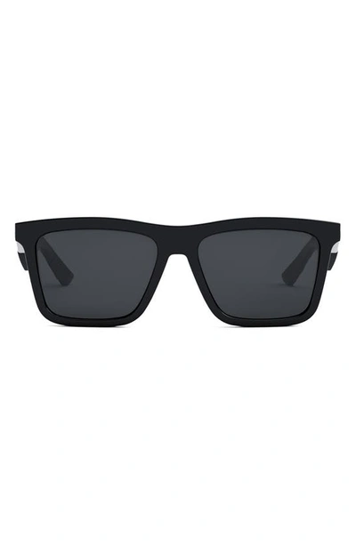 Shop Dior 'b27 S1i 56mm Rectangular Sunglasses In Shiny Black / Smoke