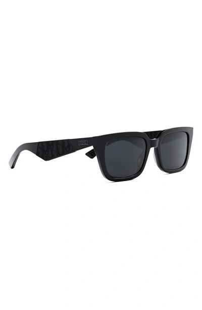 Shop Dior The  B27 S1i 56mm Rectangular Sunglasses In Shiny Black / Smoke
