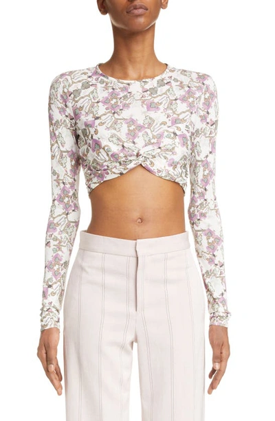 Shop Isabel Marant Jinea Abstract Print Woven Crop Top In White