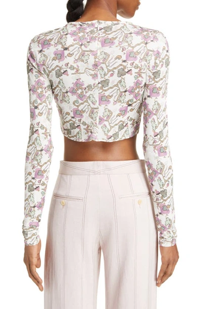Shop Isabel Marant Jinea Abstract Print Woven Crop Top In White