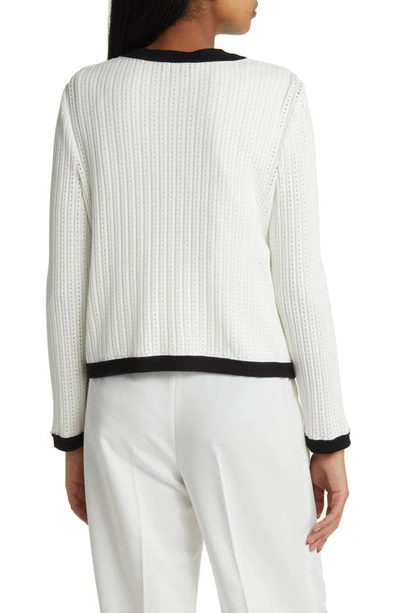 Shop Misook Contrast Detail Cable Cardigan In Black/ White
