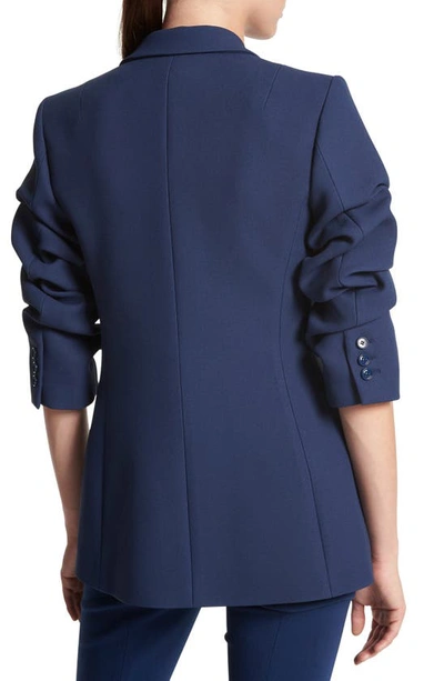 Shop Michael Kors Collection Cate Crushed Sleeve Double Crepe Blazer In 406 Navy