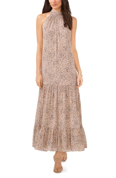 Shop Vince Camuto Print Bow Back Tiered Maxi Dress In Light Camel Multi