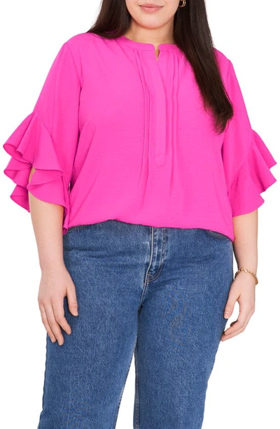 Shop Vince Camuto Ruffle Sleeve Blouse In Hot Pink