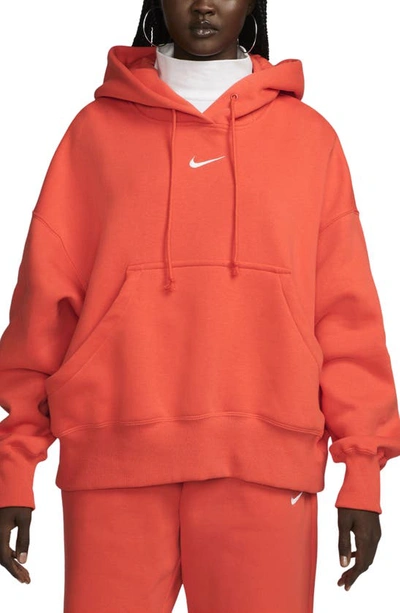 Shop Nike Sportswear Phoenix Fleece Pullover Hoodie In Picante Red/ Sail