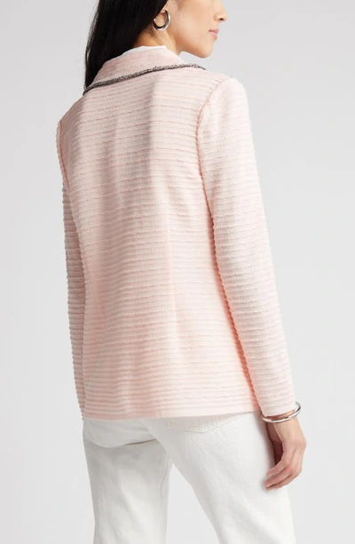 Shop Ming Wang Contrast Trim Textured Knit Blazer In Pink Satin/ Black/ White