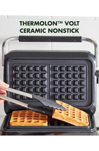 Shop Greenpan Bistro Ceramic Nonstick 2-square Waffle Maker In Stainless Steel