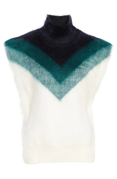 Shop Bottega Veneta Wool & Mohair Blend Sleeveless Turtleneck Sweater In Mid Blue/ Bil./ Chalk