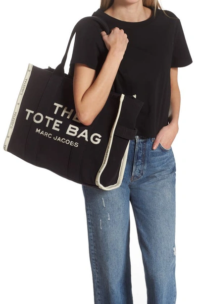 Marc Jacobs The Tote Bag In Canvas With Embroidered Logo In Black