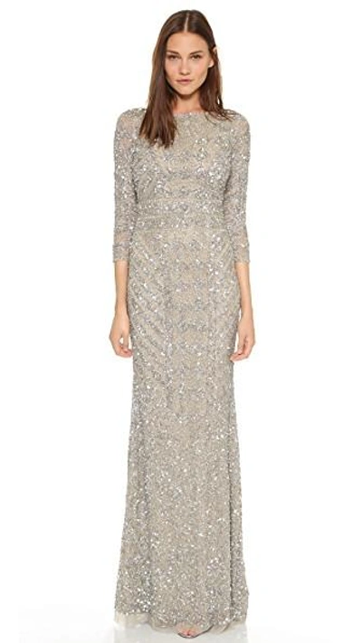 Shop Theia V Back Sequin Gown In Platinum