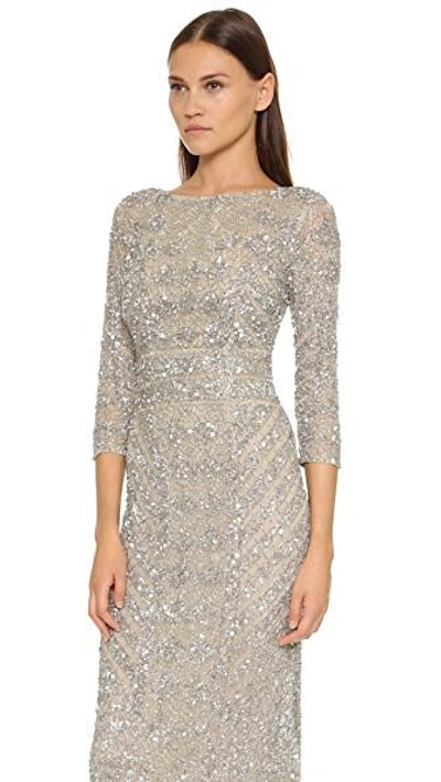 Shop Theia V Back Sequin Gown In Platinum